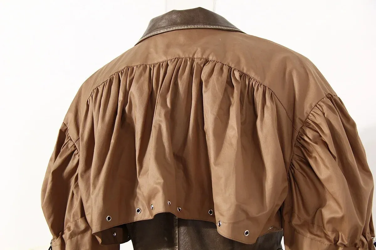 Pre Order:  Pleated Belted Drawstring Vegan Leather Jacket