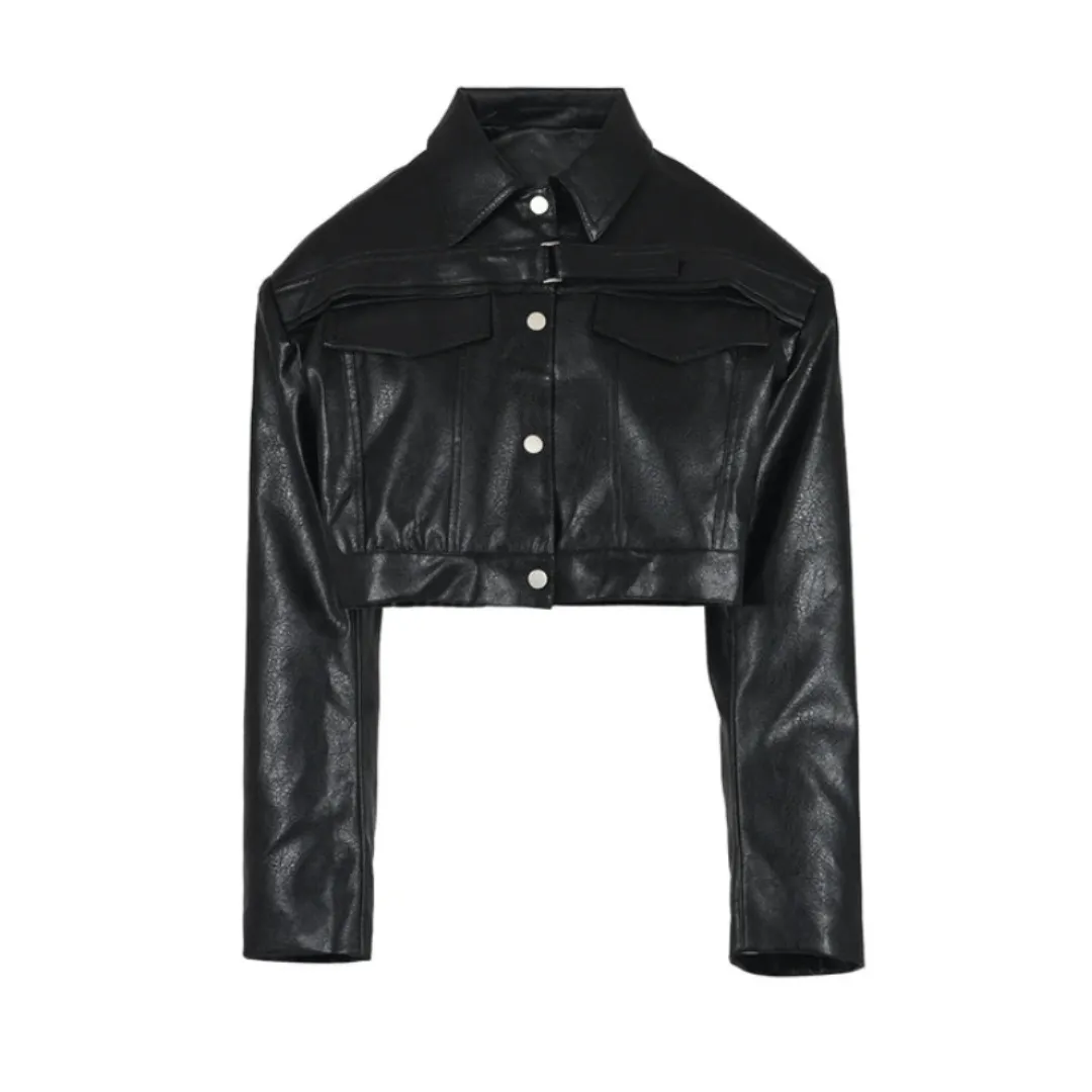 Pre Order:  Solid Cropped PU Leather Jacket