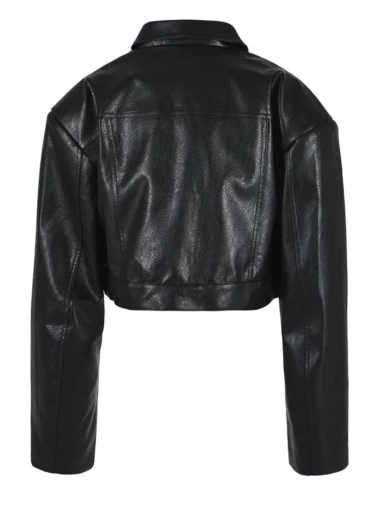 Pre Order:  Solid Cropped PU Leather Jacket