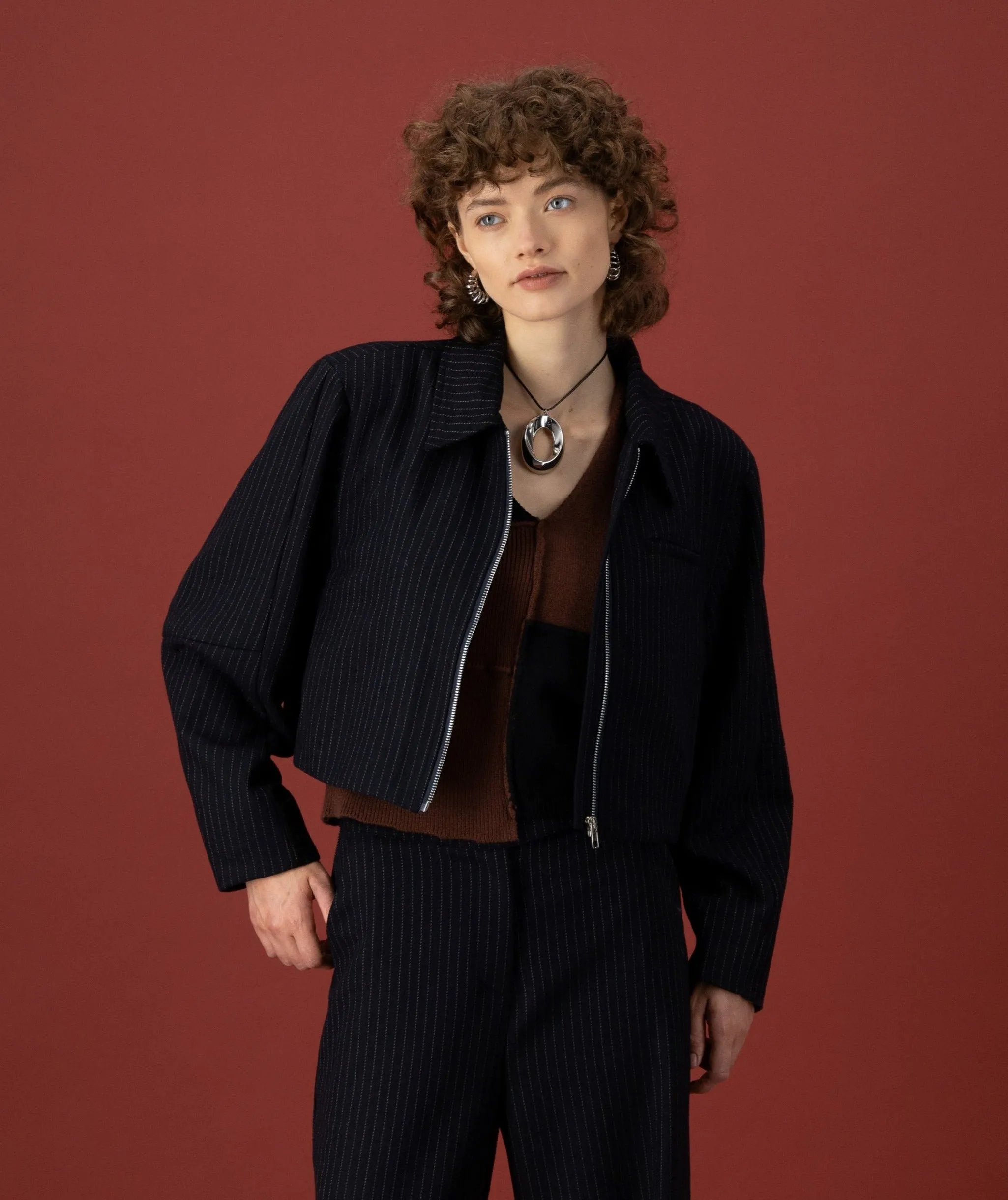 Presley Cropped Jacket, Pinstripe