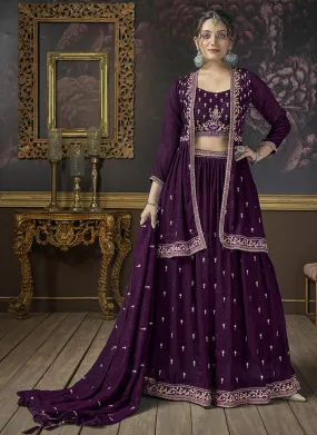 Purple Embroidery Lehenga Choli With Jacket