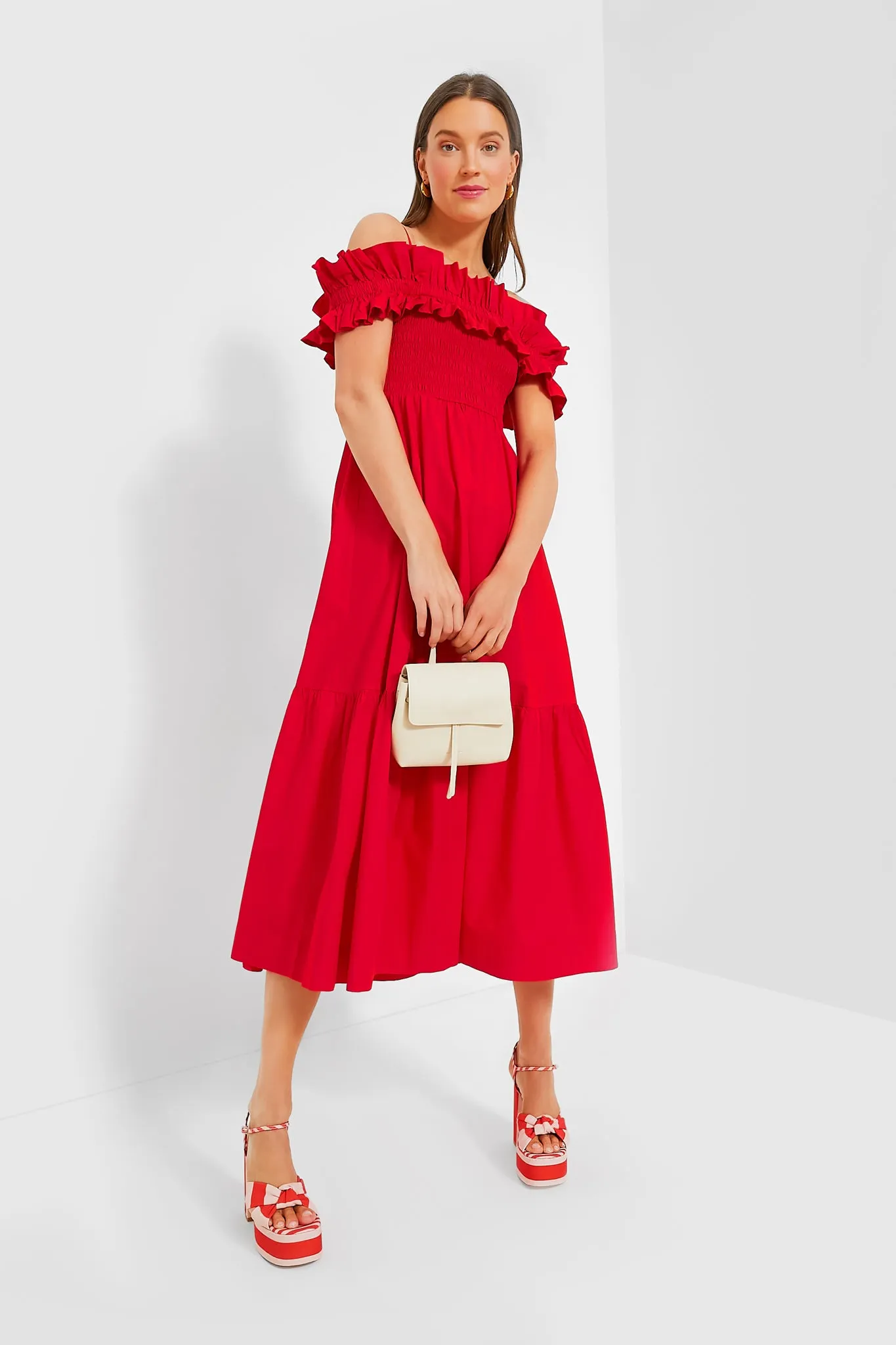 Racing Red Cotton Poplin Long Smock Dress