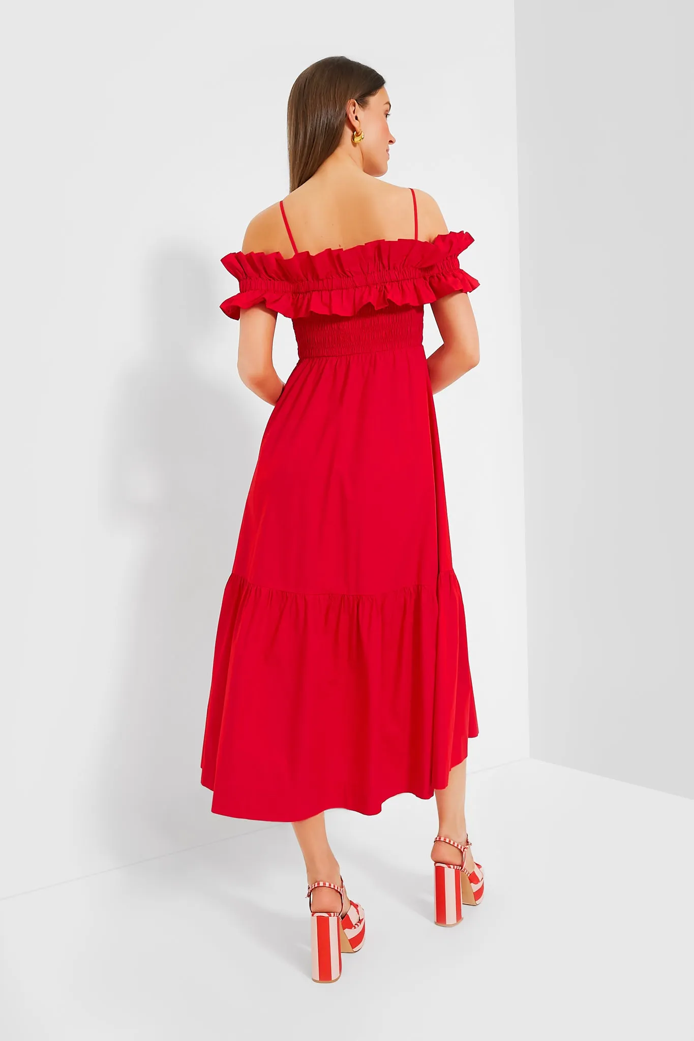 Racing Red Cotton Poplin Long Smock Dress