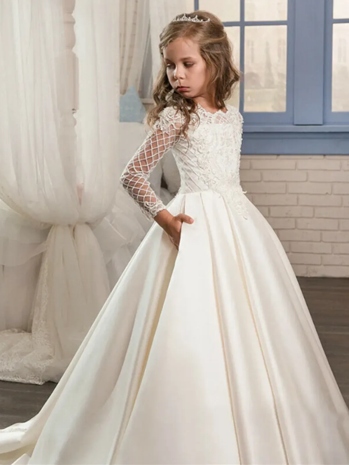 Radiant Dance Lace Sleeves Communion Gown