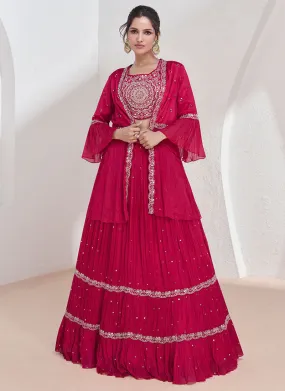 Rani Pink Sequence Embroidered Designer Jacket Style Lehenga