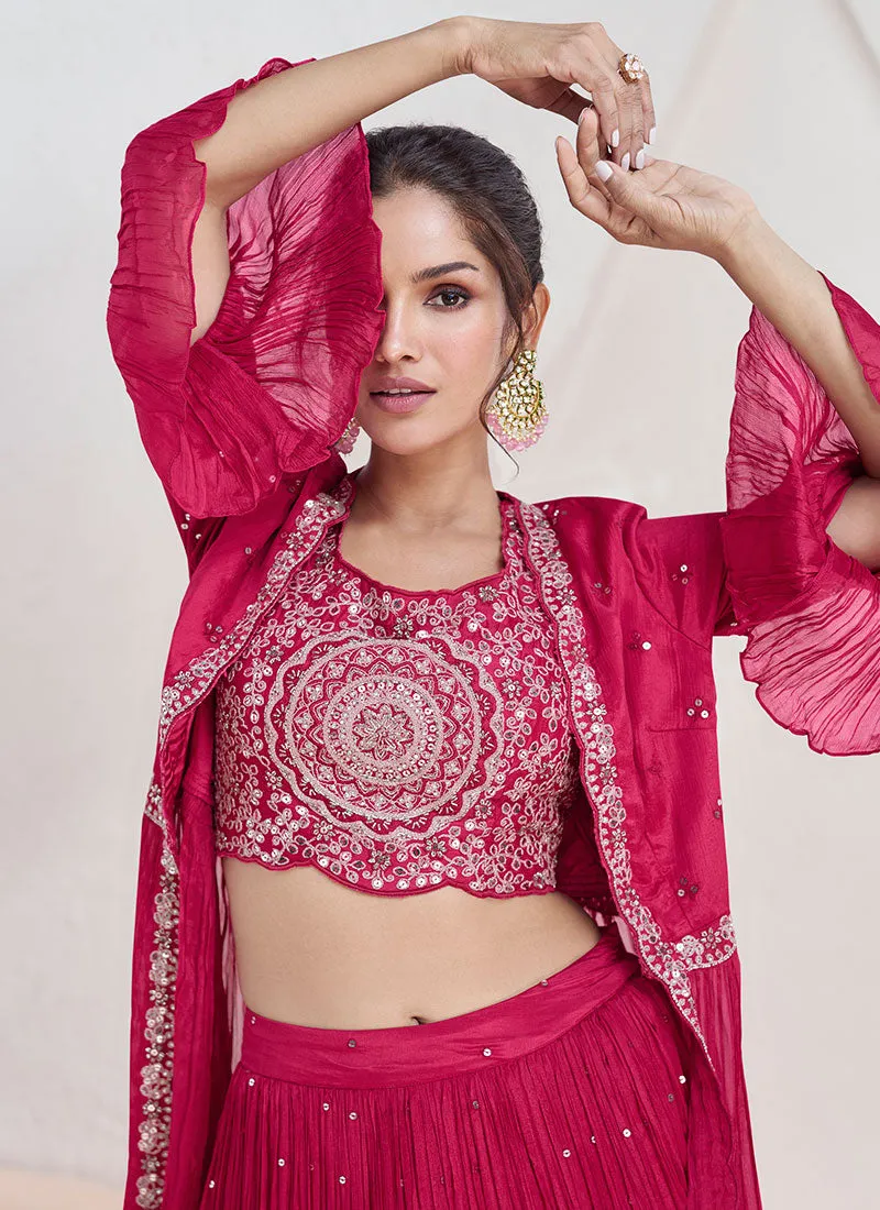 Rani Pink Sequence Embroidered Designer Jacket Style Lehenga