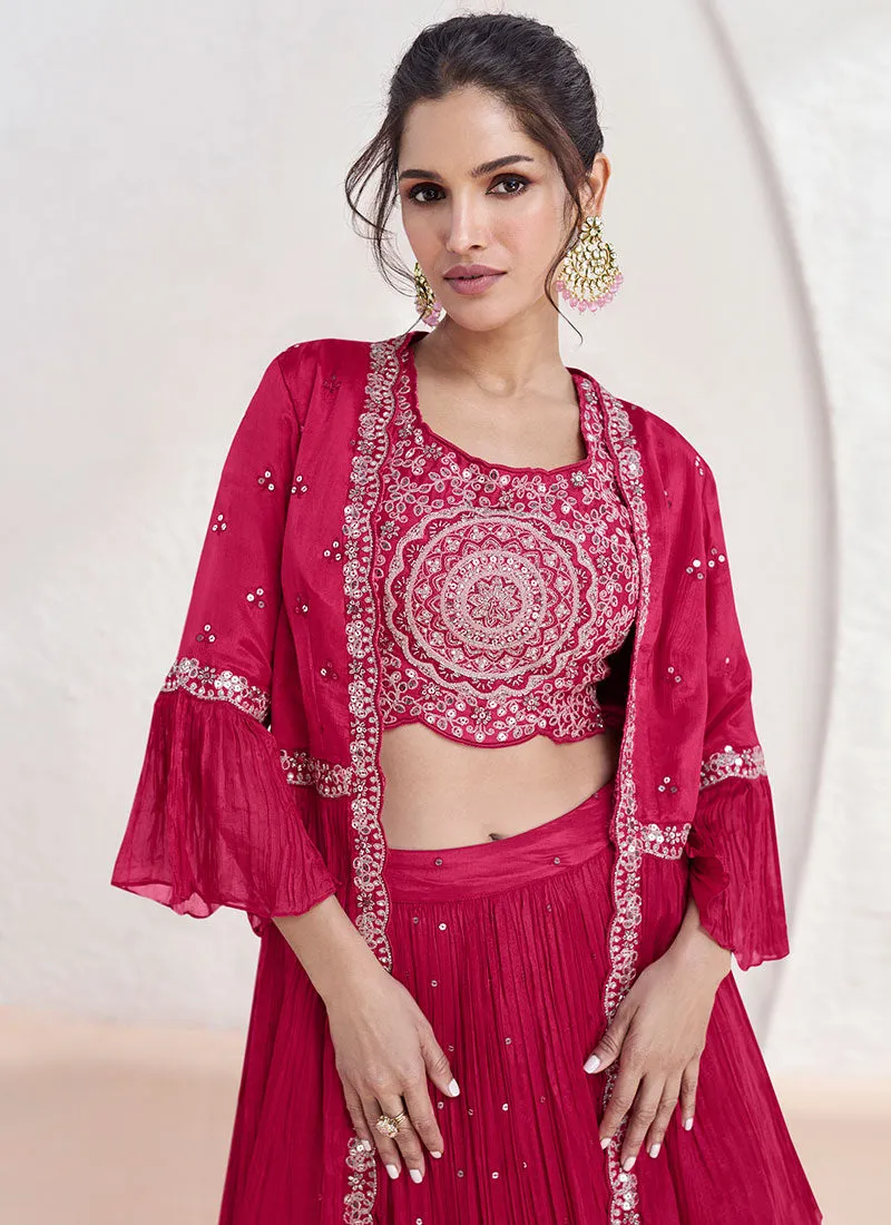 Rani Pink Sequence Embroidered Designer Jacket Style Lehenga