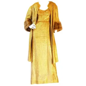 Rare Norman Hartnell Gold Lame and Mink Dress and Coat