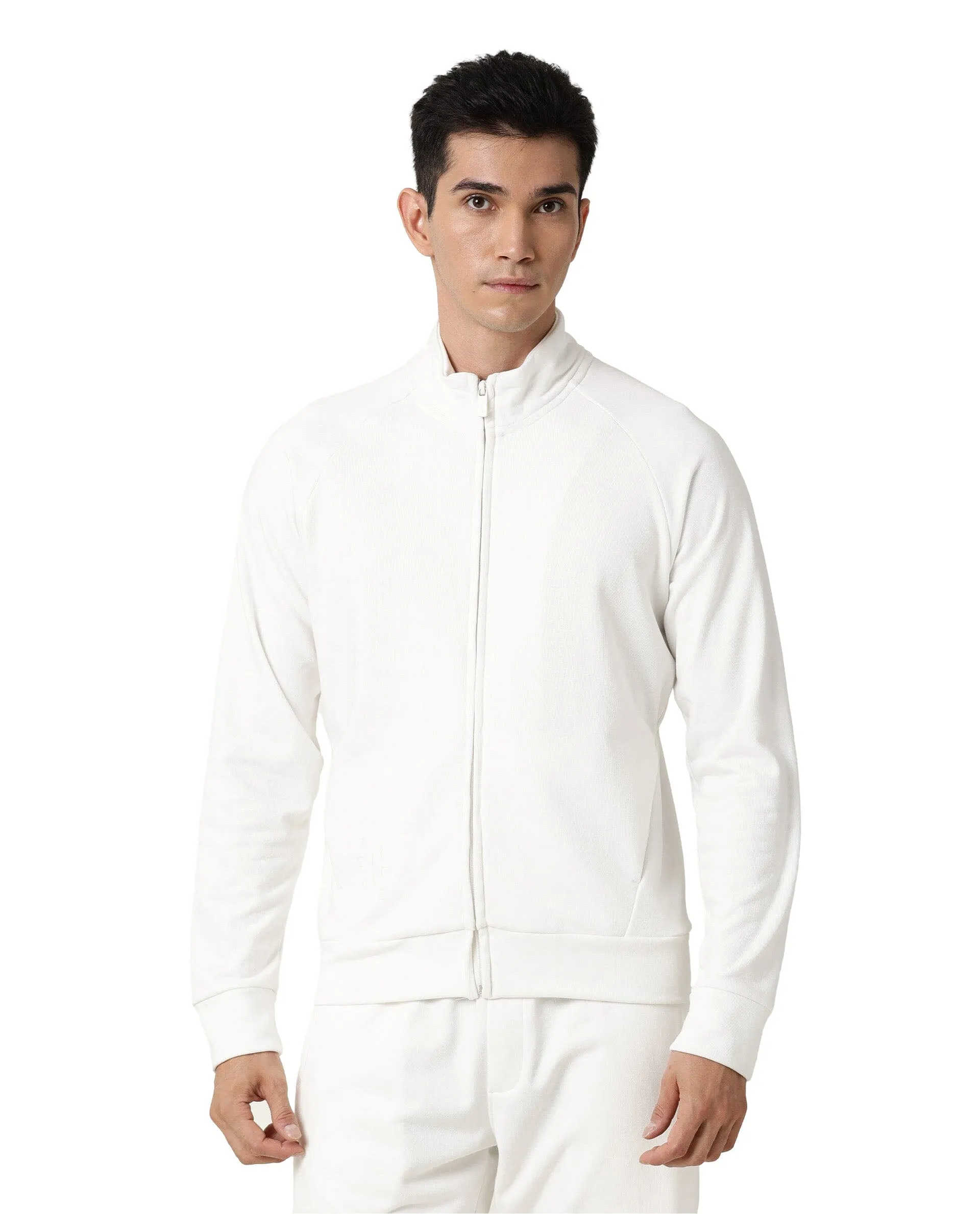 Rare Rabbit Articale Men's Azil Ivory White High Neck Zip-Up Jacket