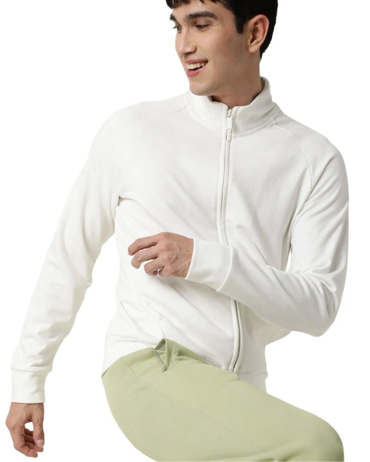 Rare Rabbit Articale Men's Azil Ivory White High Neck Zip-Up Jacket