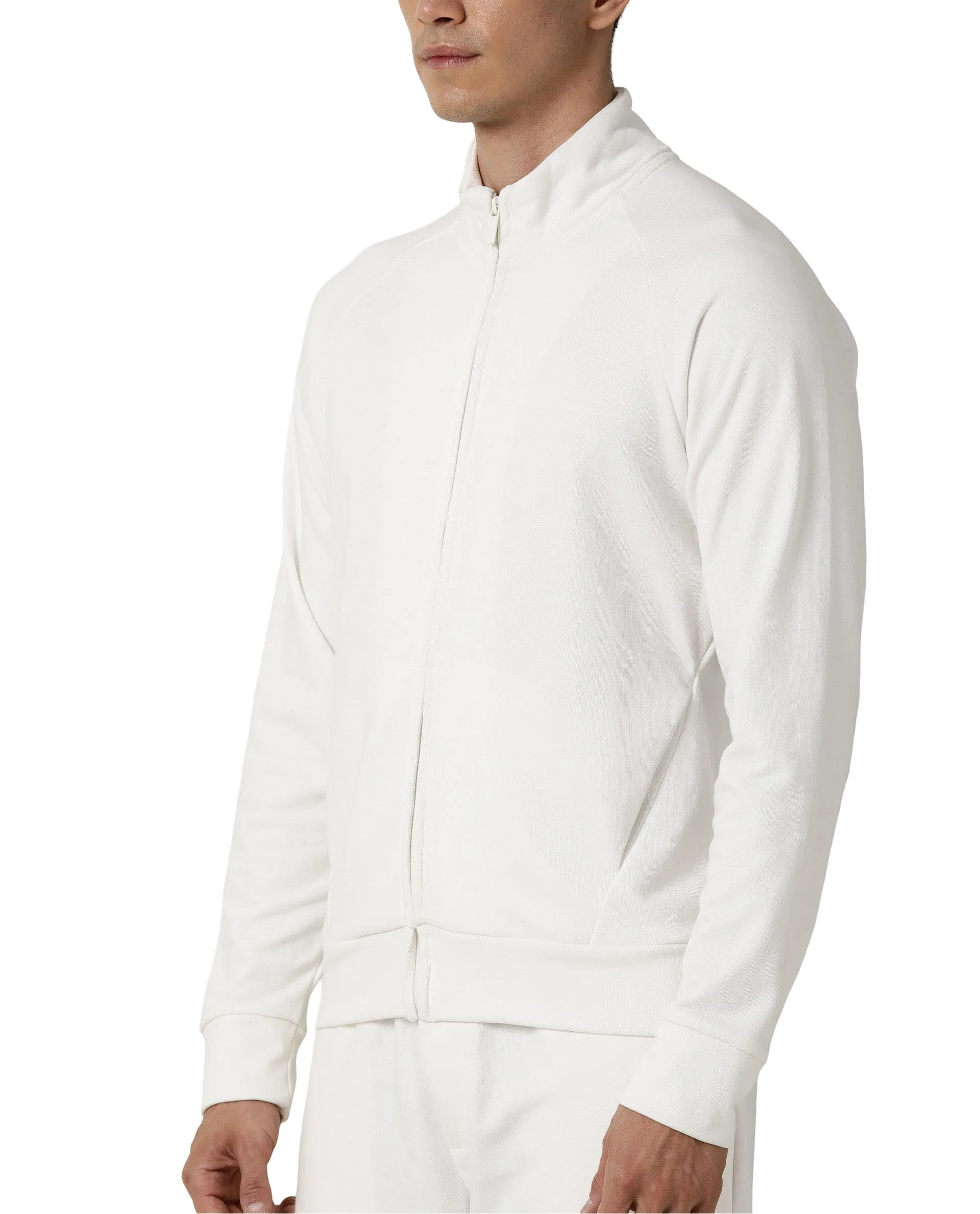 Rare Rabbit Articale Men's Azil Ivory White High Neck Zip-Up Jacket