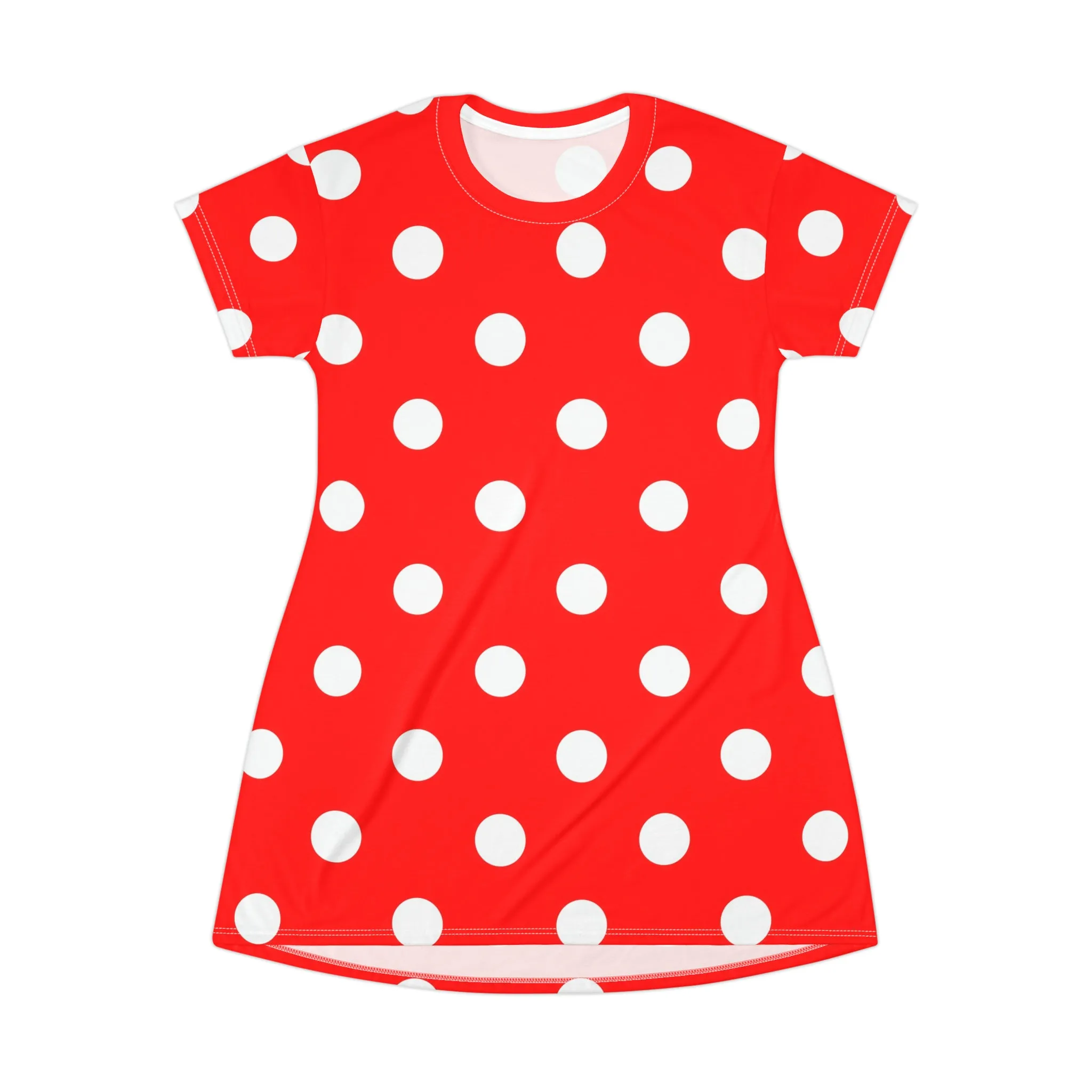 Red With White Polka Dots T-Shirt Dress