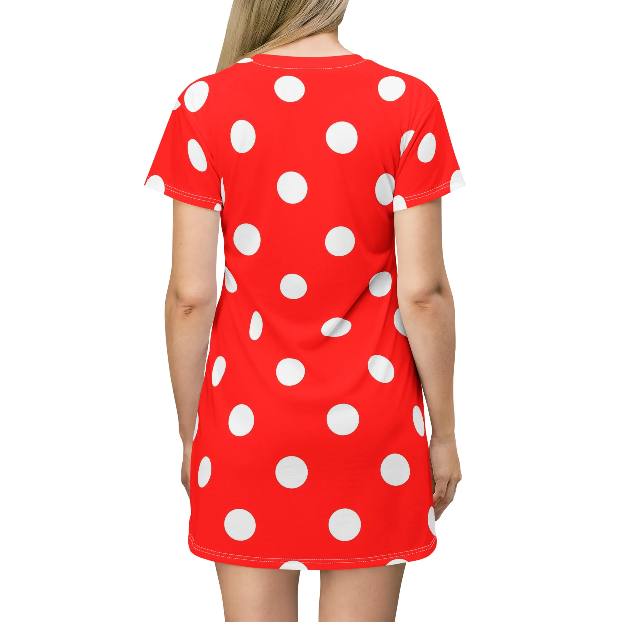 Red With White Polka Dots T-Shirt Dress