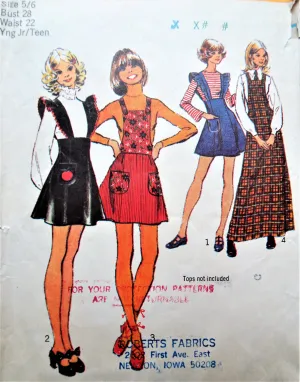 RETRO 70s Mini or Maxi Jumper Dress with Bib or Ruffled Suspender Option Pattern, Simplicity 5210  Mini or Maxi Lengths, Bust 28 Vintage Sewing Pattern