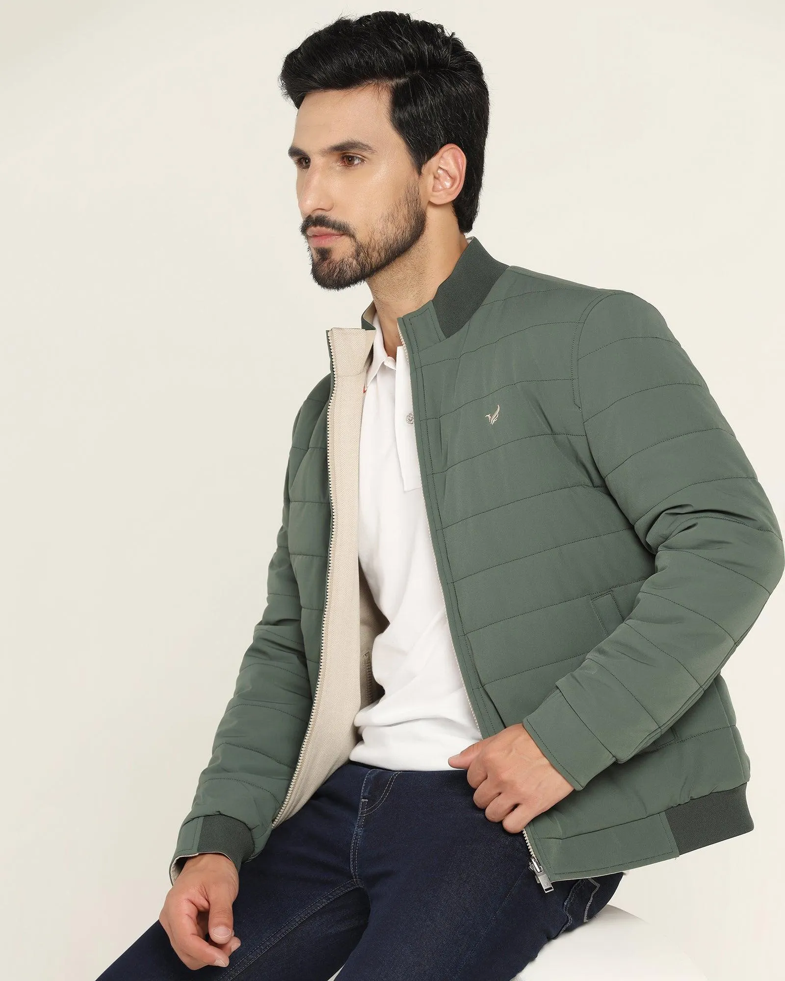 Reversible Olive Solid Zipper Jacket - Vietro