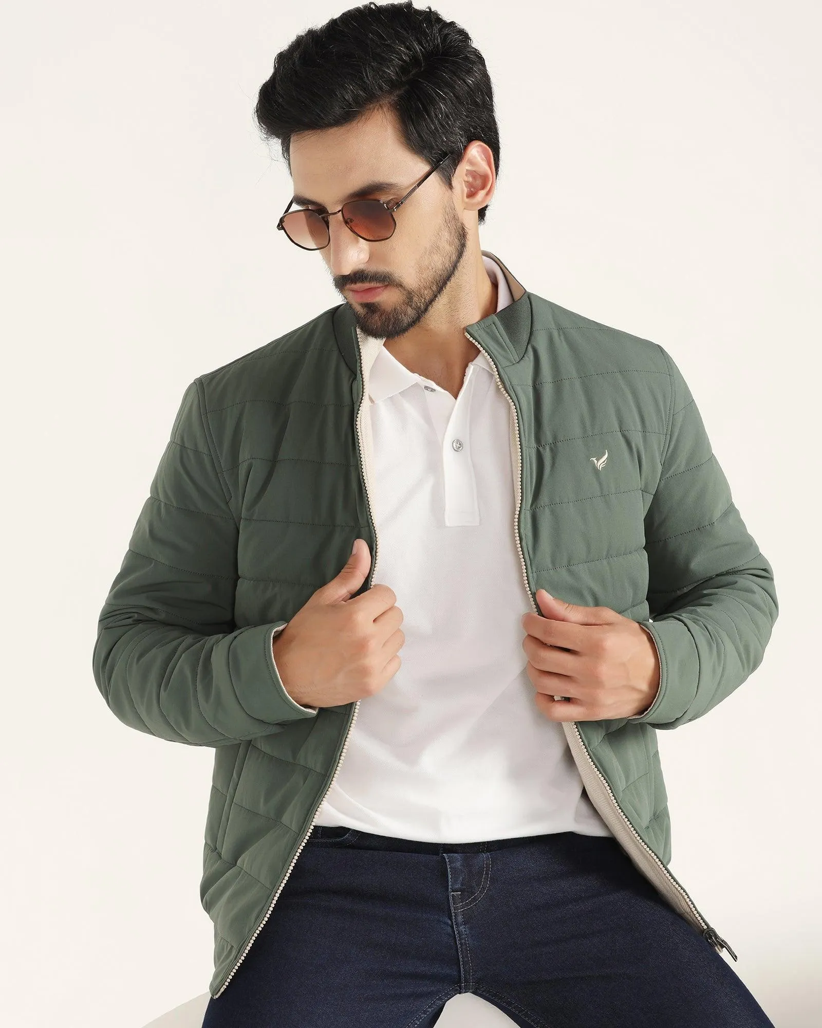 Reversible Olive Solid Zipper Jacket - Vietro