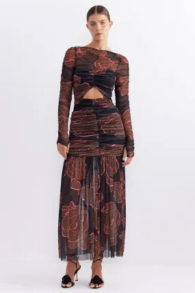 Rosetta Hourglass Midi Dress in Dark Floral