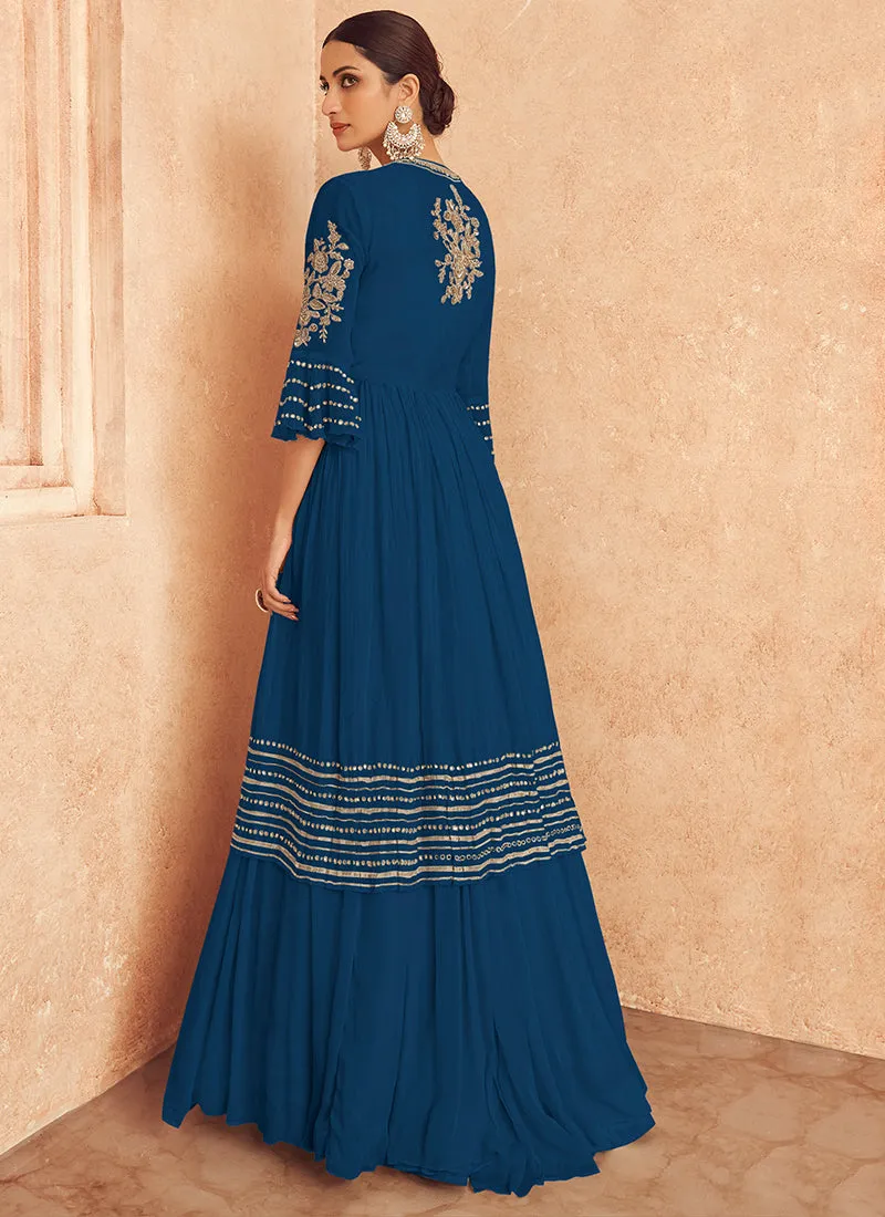 Royal Blue Embroidery Jacket Style Traditional Lehenga Choli