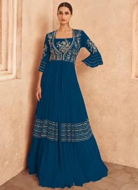 Royal Blue Embroidery Jacket Style Traditional Lehenga Choli