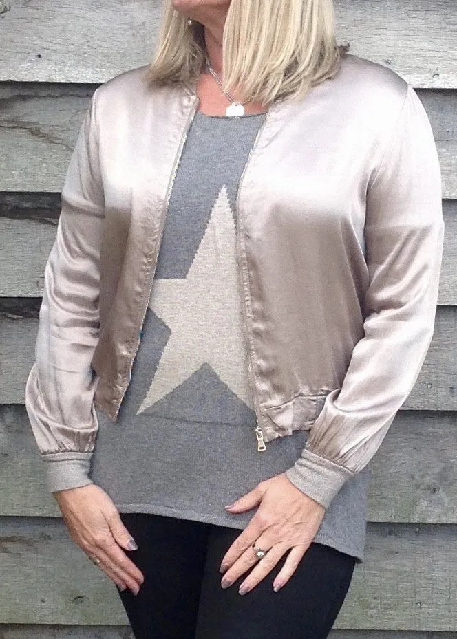 Satin Bommer Jacket in Sand