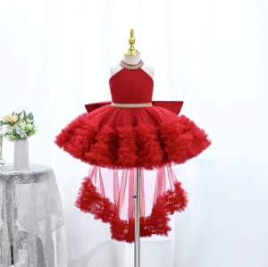 SCH138 Party fluffy mesh princess dress birthday big bow tail flower girl dress