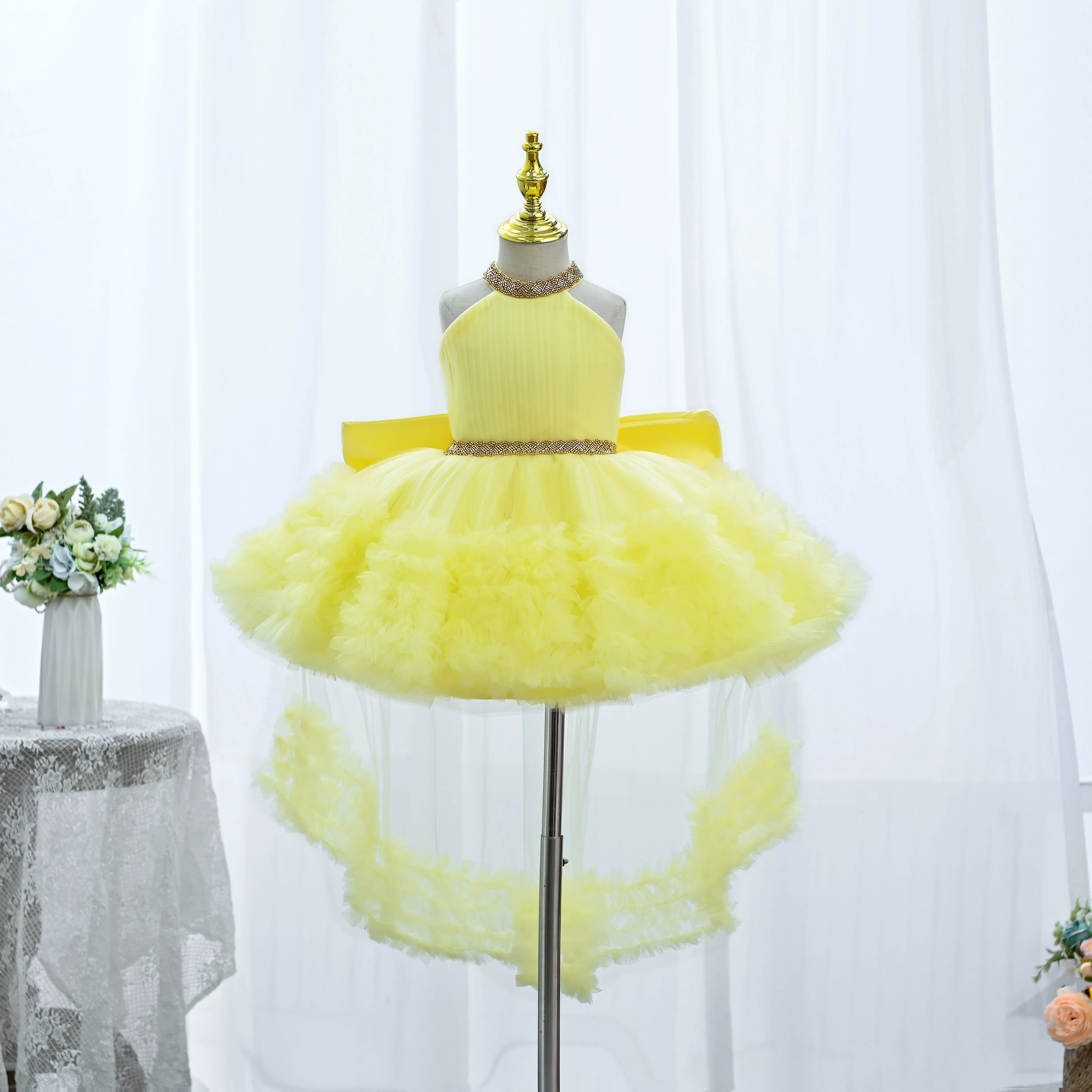 SCH138 Party fluffy mesh princess dress birthday big bow tail flower girl dress