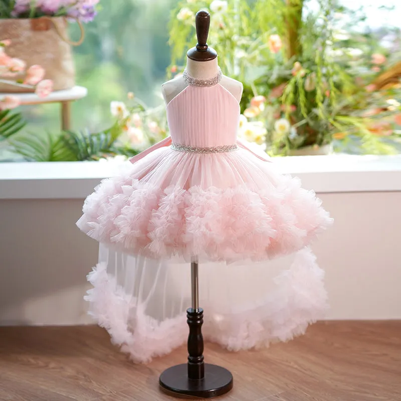 SCH138 Party fluffy mesh princess dress birthday big bow tail flower girl dress