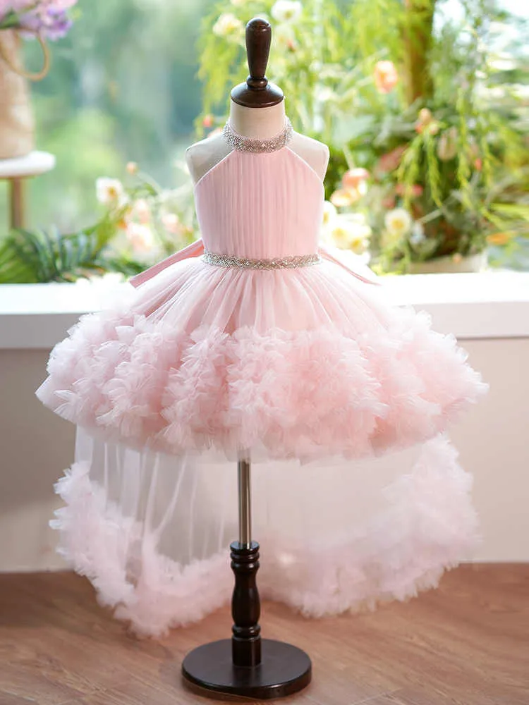 SCH138 Party fluffy mesh princess dress birthday big bow tail flower girl dress