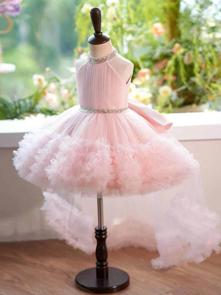 SCH138 Party fluffy mesh princess dress birthday big bow tail flower girl dress