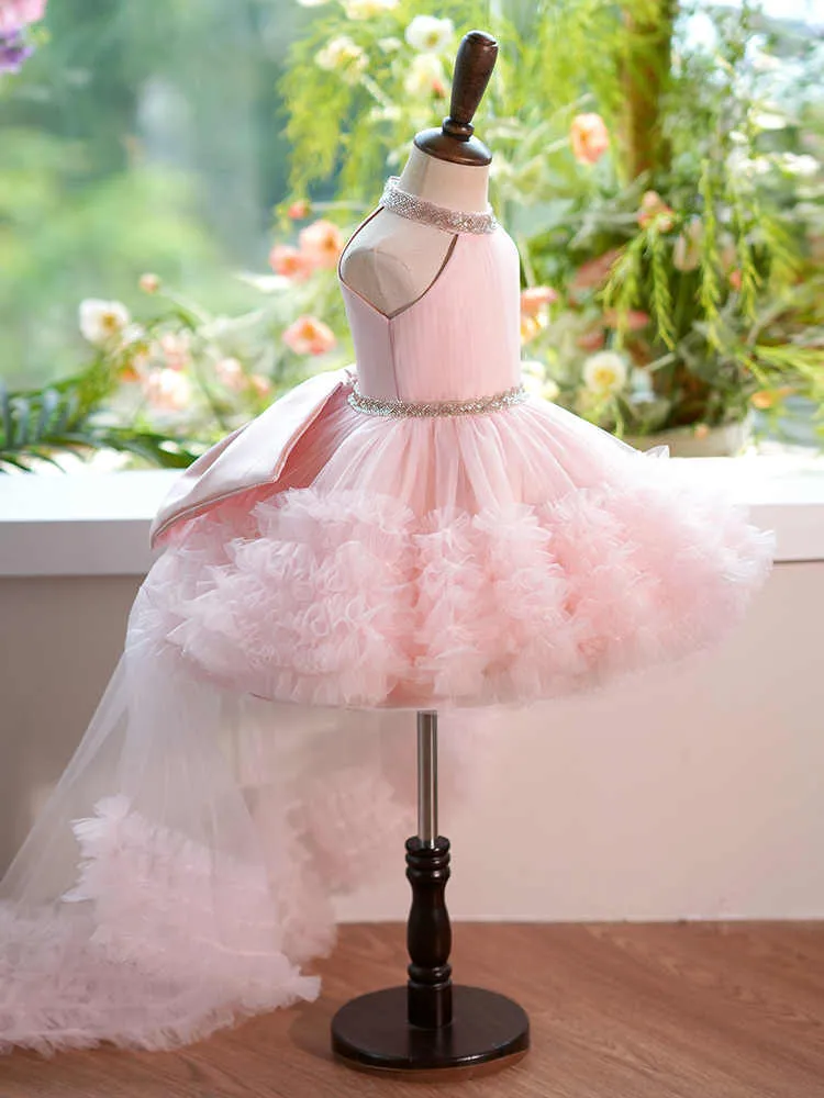 SCH138 Party fluffy mesh princess dress birthday big bow tail flower girl dress