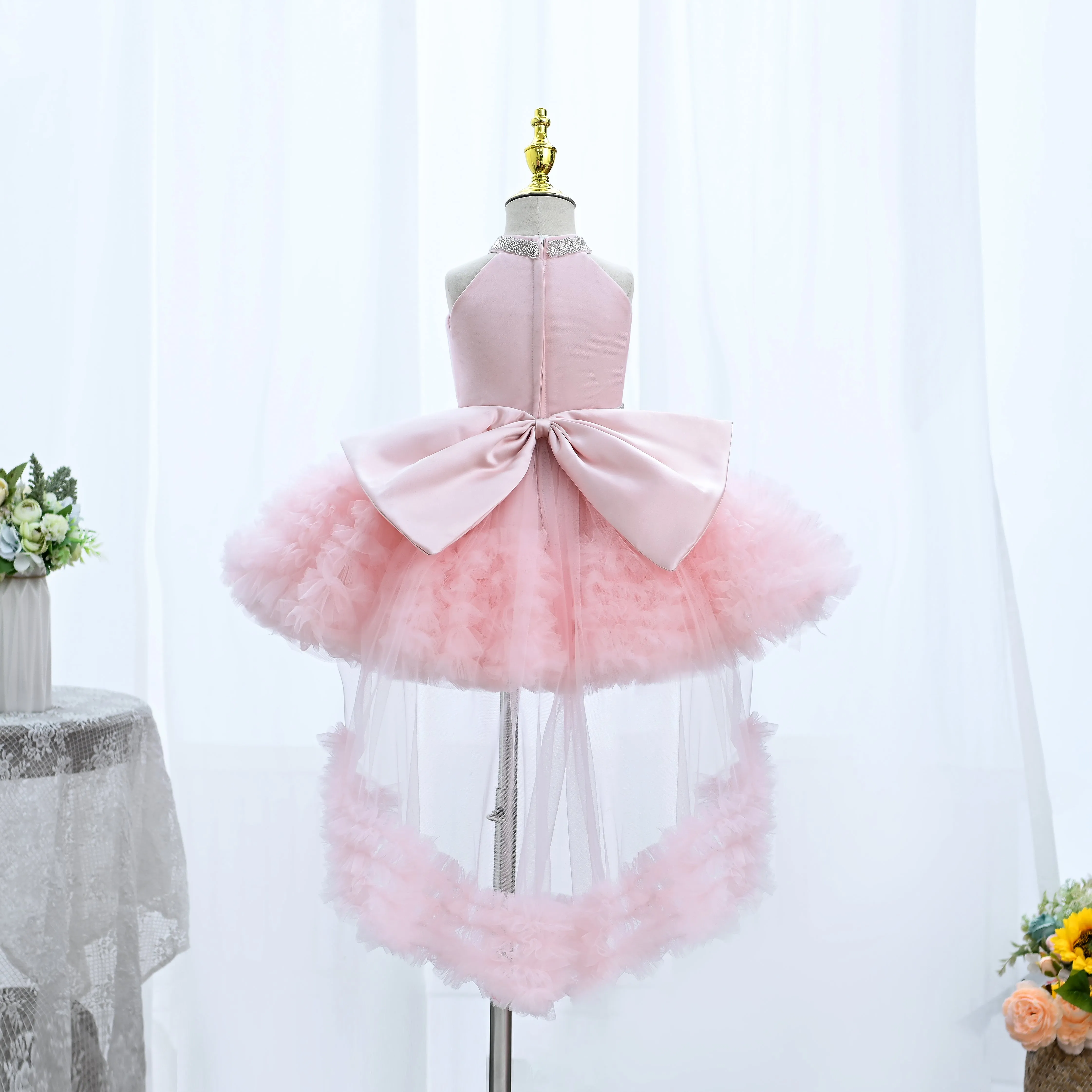 SCH138 Party fluffy mesh princess dress birthday big bow tail flower girl dress