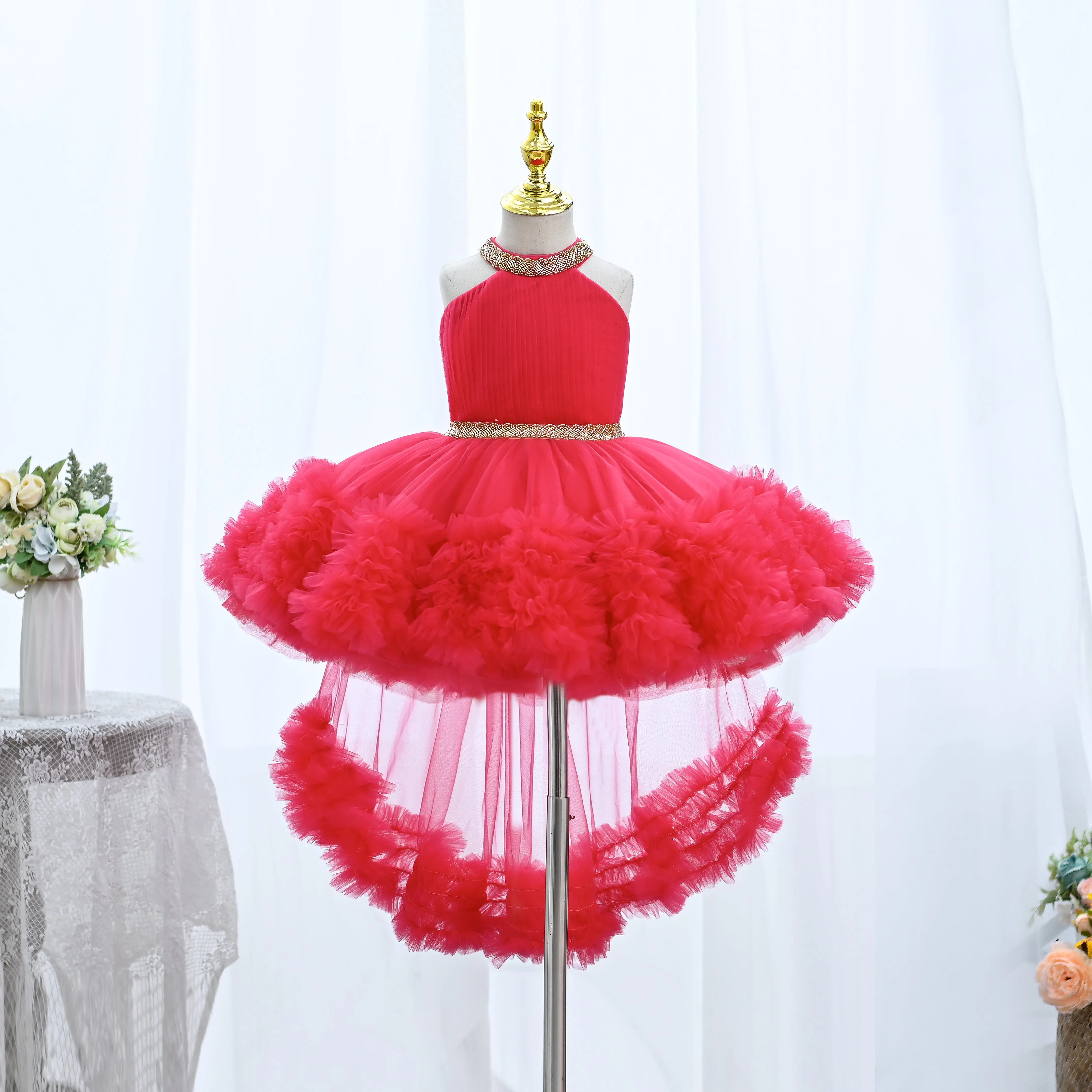 SCH138 Party fluffy mesh princess dress birthday big bow tail flower girl dress