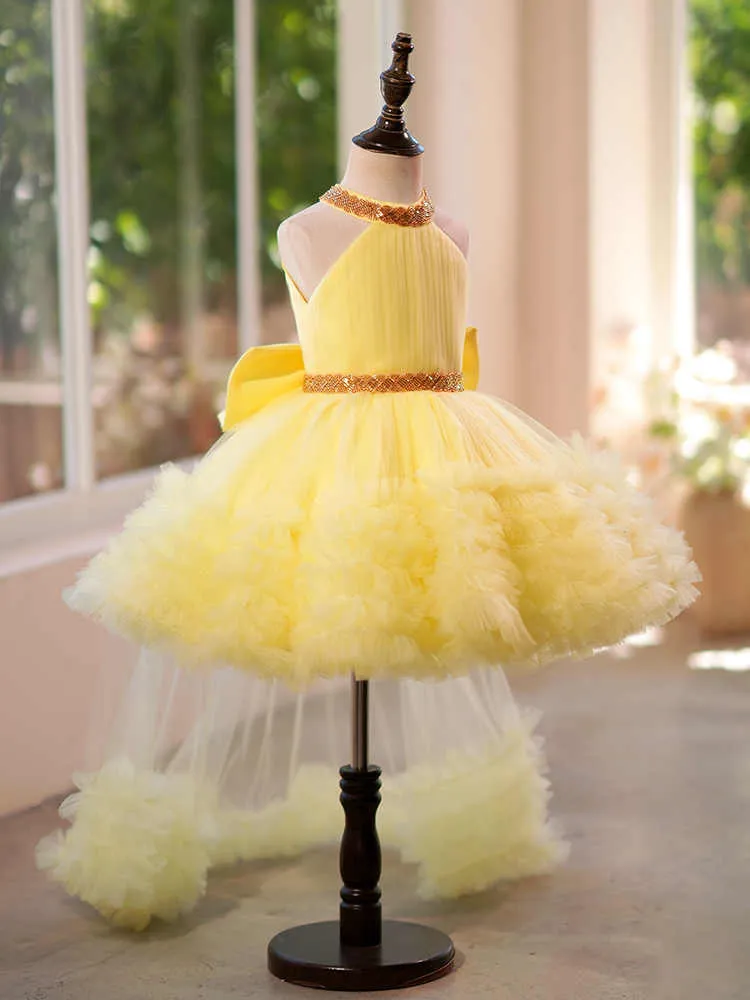 SCH138 Party fluffy mesh princess dress birthday big bow tail flower girl dress