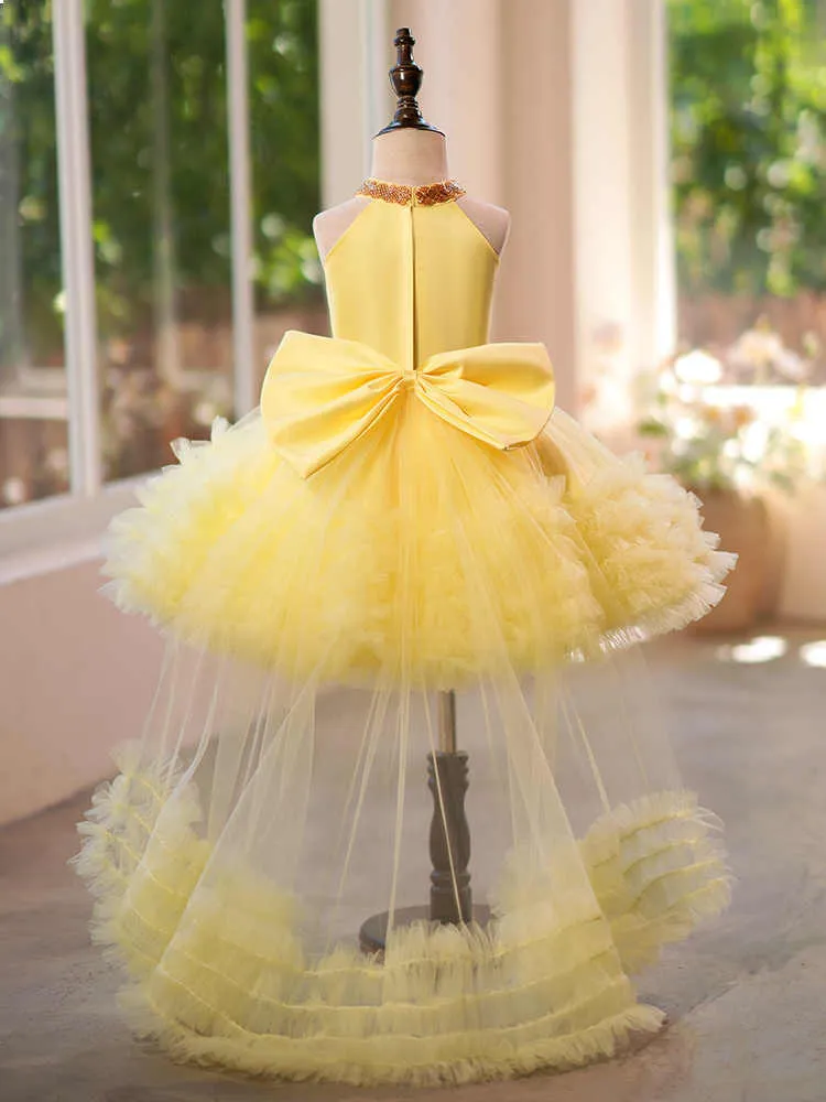 SCH138 Party fluffy mesh princess dress birthday big bow tail flower girl dress