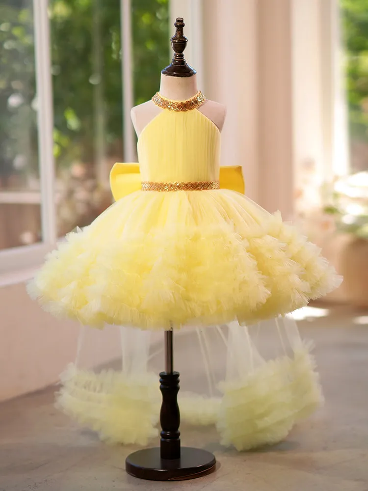 SCH138 Party fluffy mesh princess dress birthday big bow tail flower girl dress