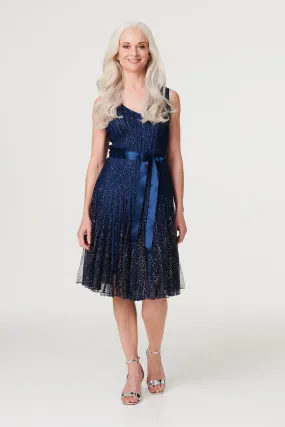 Sequin Sleeveless Tie Waist Dress