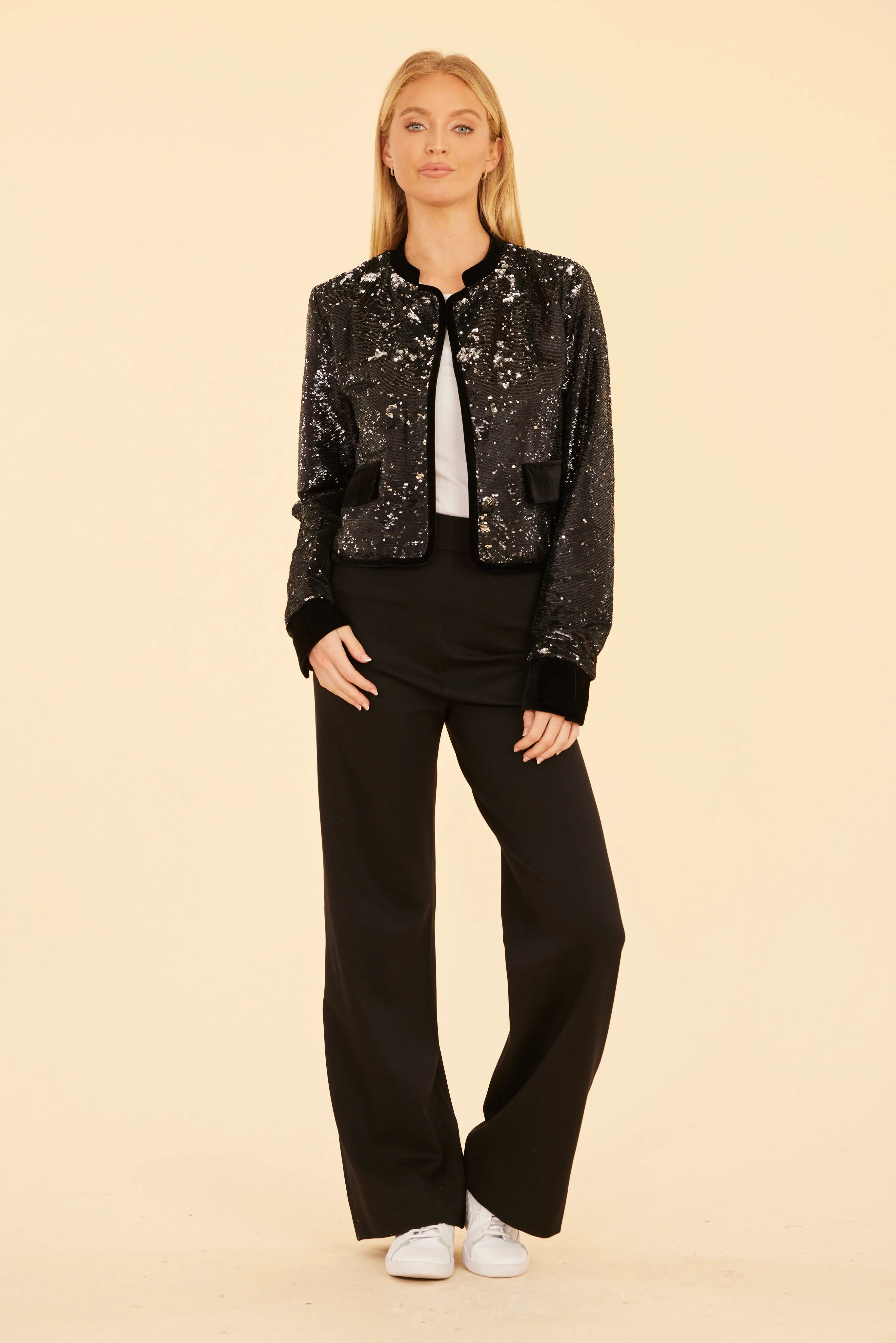 Sequin Velvet Trim Jacket