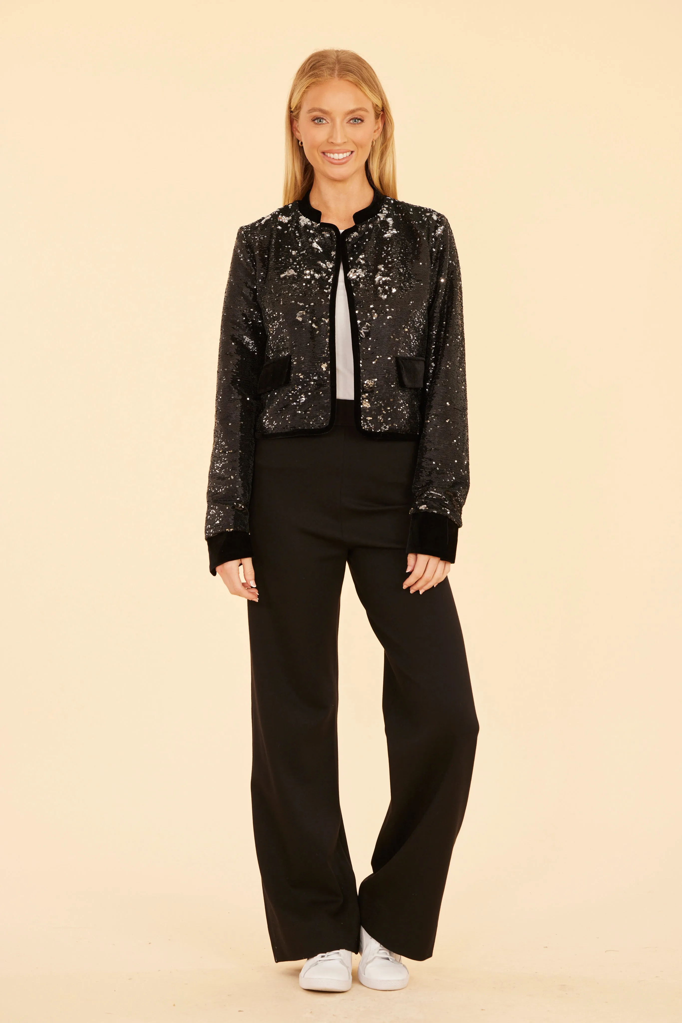 Sequin Velvet Trim Jacket