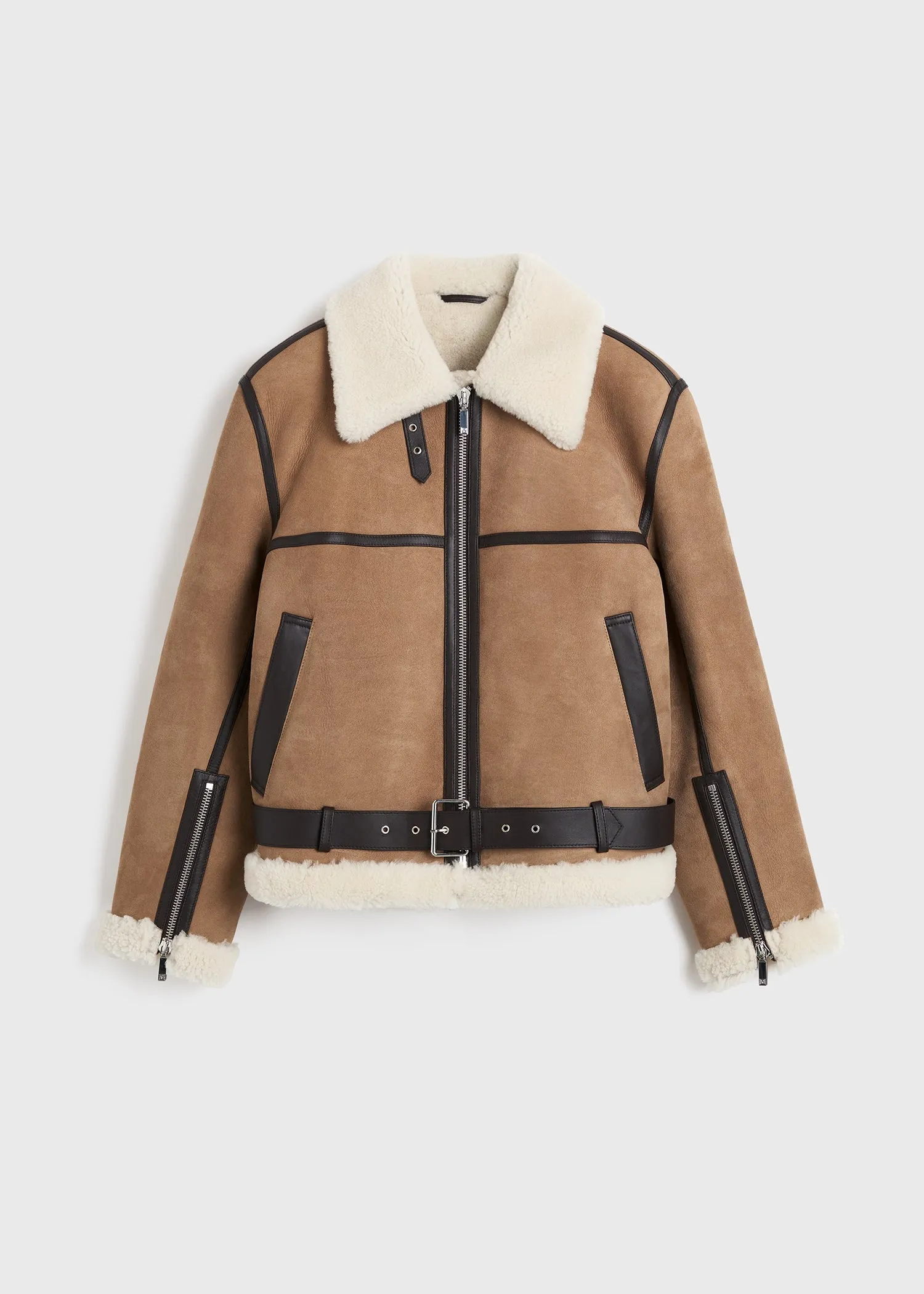 Shearling aviator jacket dark biscuit