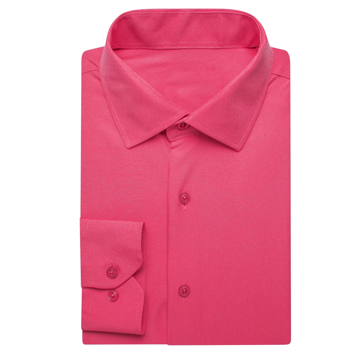 Shock Pink Solid Four-way Stretch Fabric Men's Long Sleeve Shirt