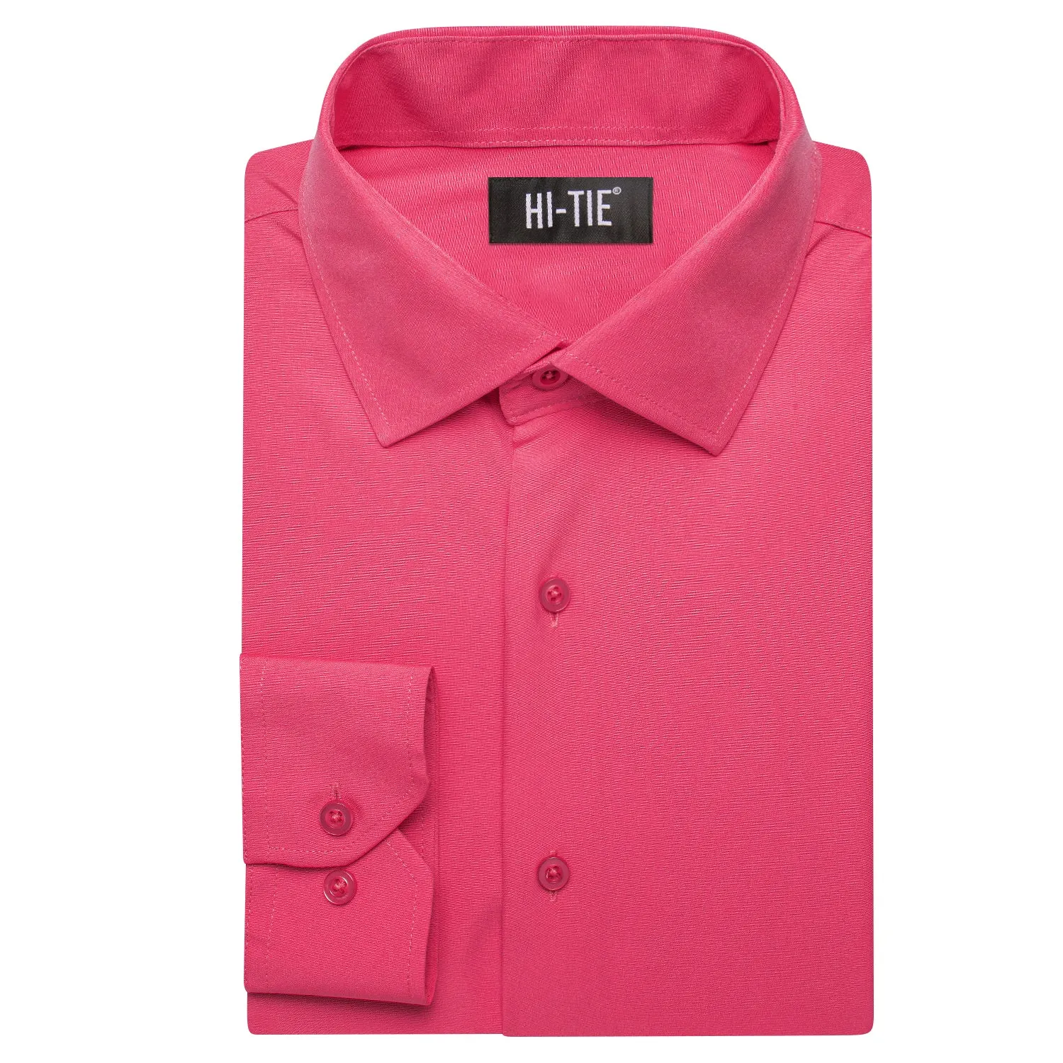 Shock Pink Solid Four-way Stretch Fabric Men's Long Sleeve Shirt