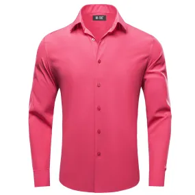 Shock Pink Solid Four-way Stretch Fabric Men's Long Sleeve Shirt