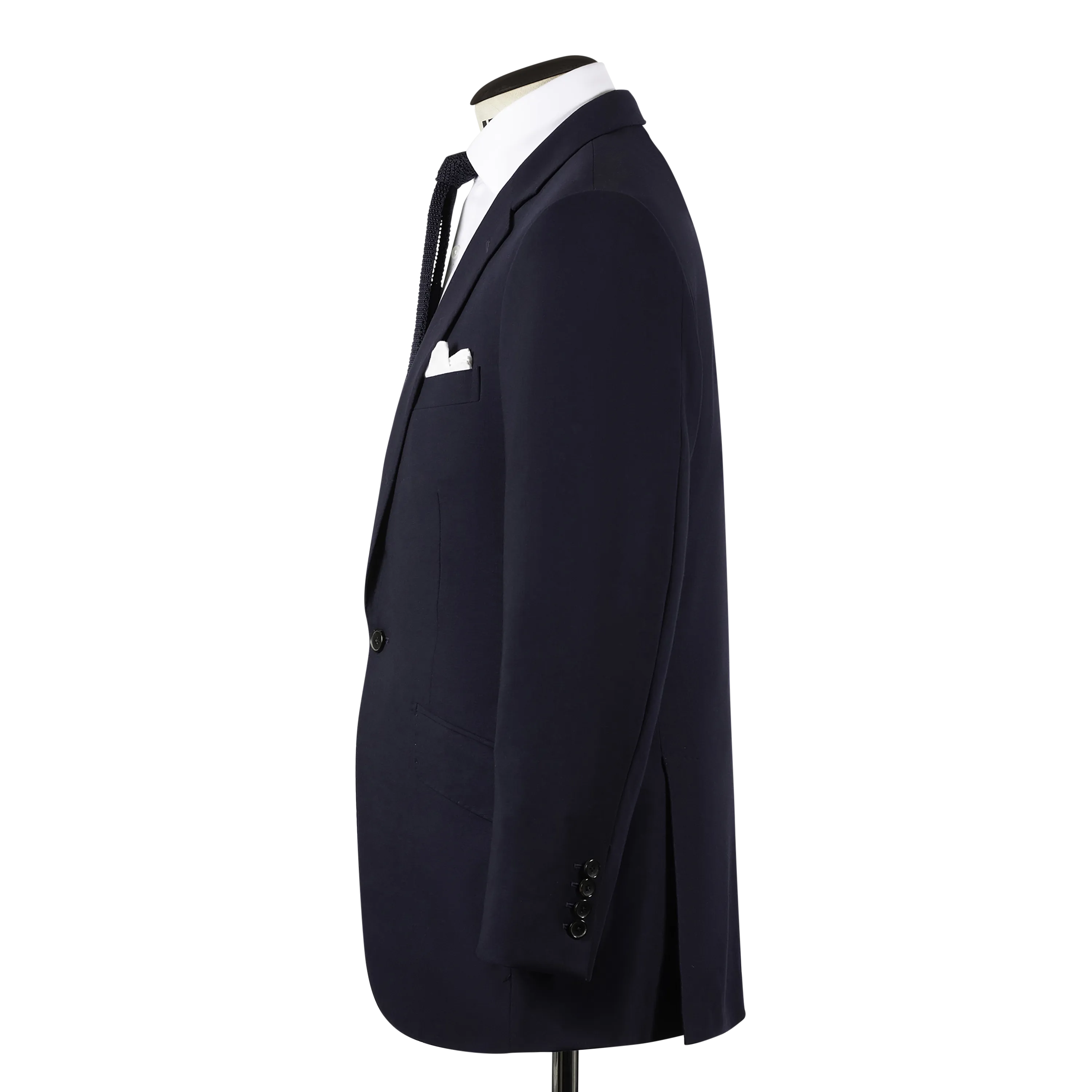 Single Breasted Notch Lapel Suit in Navy Blue Tropical Wool