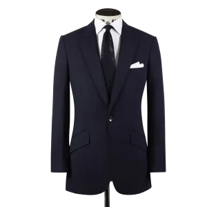 Single Breasted Notch Lapel Suit in Navy Blue Tropical Wool