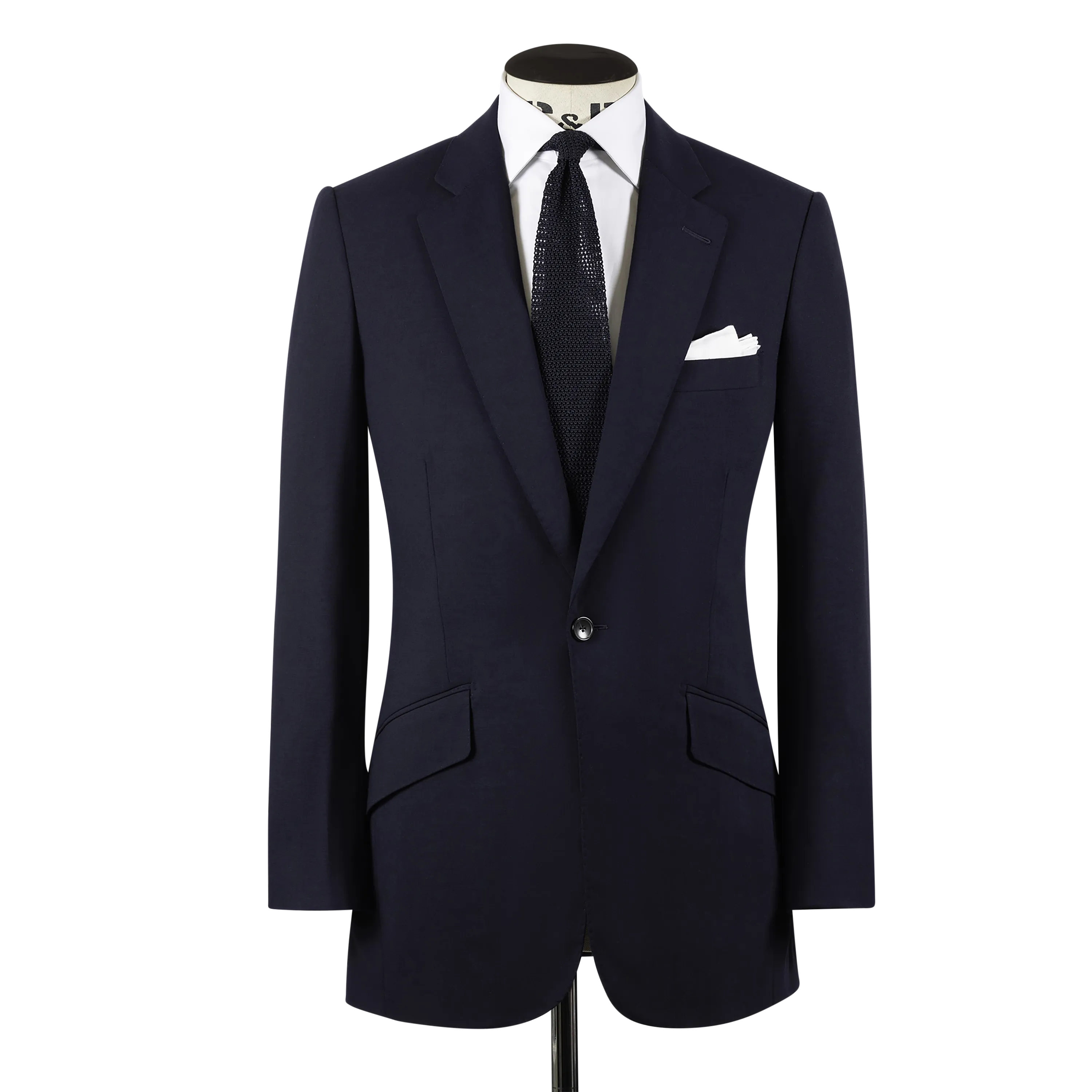 Single Breasted Notch Lapel Suit in Navy Blue Tropical Wool