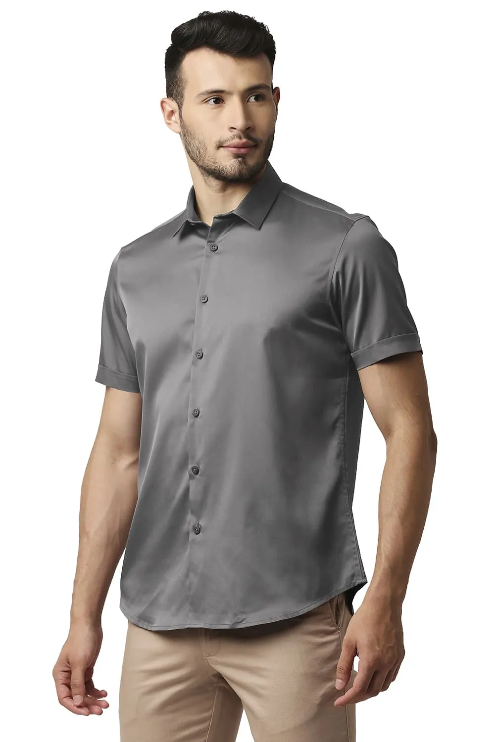 Slim Fit Polyester Stretch Halfsleeves Shirt