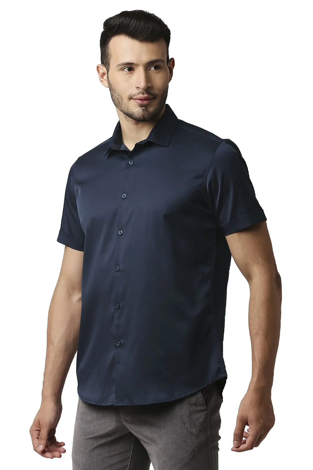 Slim Fit Polyester Stretch Halfsleeves Shirt