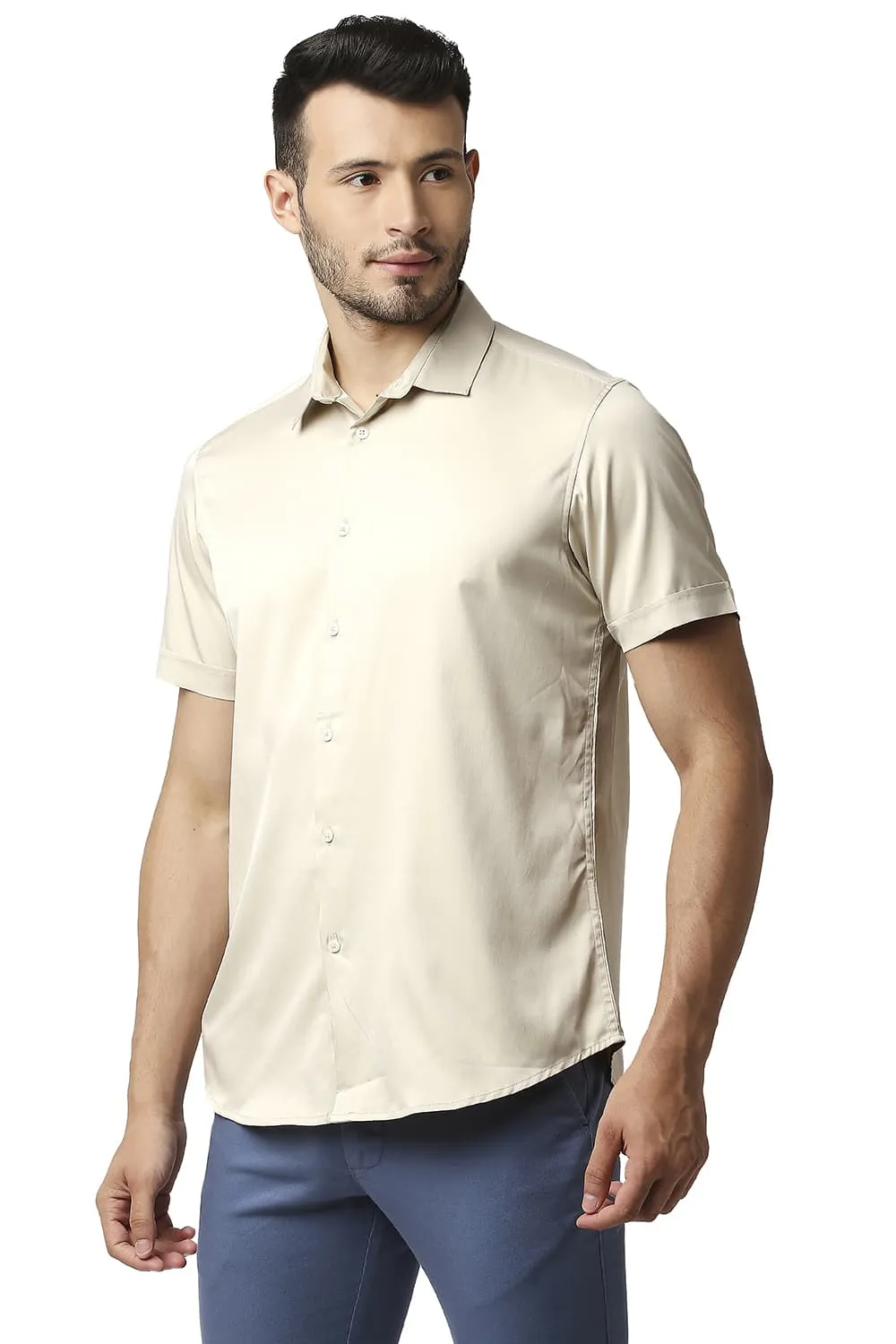 Slim Fit Polyester Stretch Halfsleeves Shirt