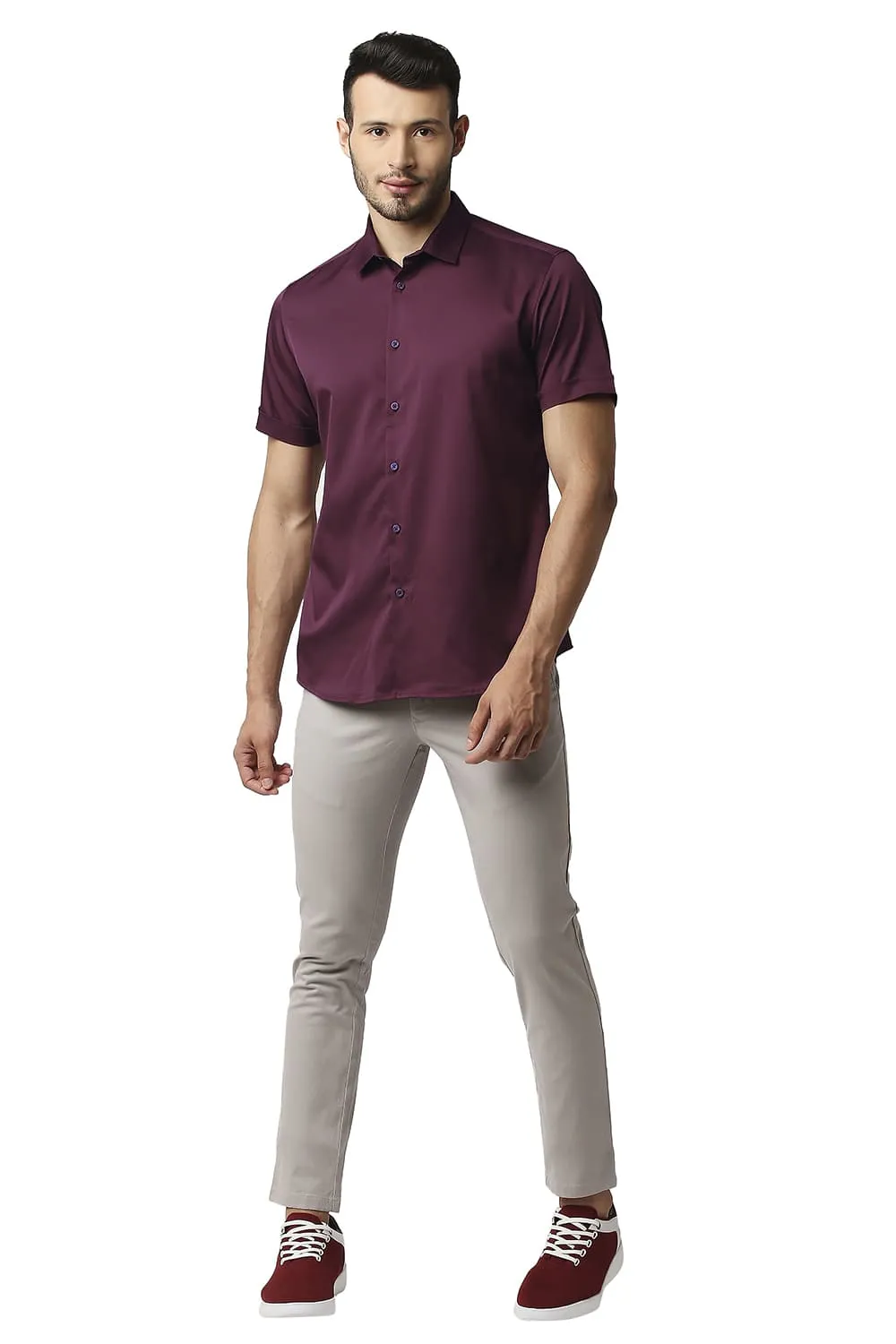 Slim Fit Polyester Stretch Halfsleeves Shirt