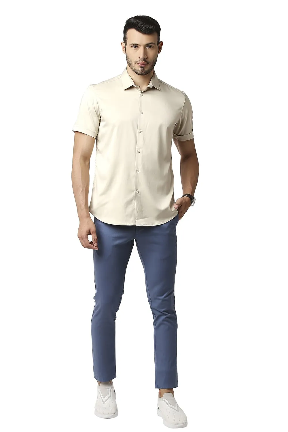 Slim Fit Polyester Stretch Halfsleeves Shirt